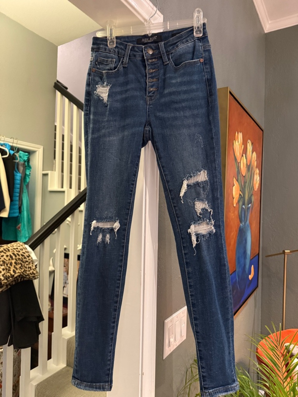 Judy Blue Dark Blue Distressed Skinny Jeans